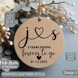 Personalized 3rd Anniversary Ceramic Ornament Leather Look Wedding Anniversary Gift Three Year Anniversary Keepsake Third Anniversary Gift