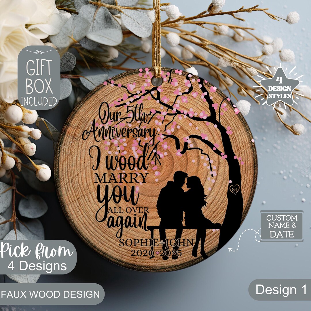 Custom 5th Anniversary Wedding Ornament 2024, I Wood Marry You All Over ...