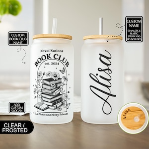 Book Club Ice Coffee Cup, Bookish Club Gift,Book Lover Glass Tumbler, Gift For Bookworm,Custom Book Club Name Tumbler,Reader Iced Coffee Can