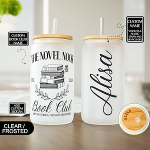 Book Club Ice Coffee Cup, Bookish Club Gift,Book Lover Glass Tumbler, Gift For Bookworm,Custom Book Club Name Tumbler,Reader Iced Coffee Can
