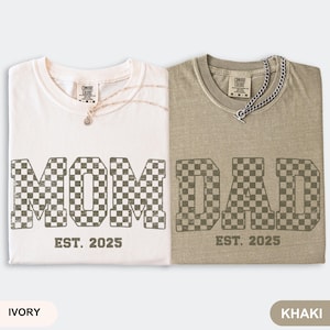 Comfort Colors Custom Mama and Dad Shirts, New Dad Shirt, Gift for New Mom, Pregnancy Announcement Shirt, Gift For Mom and Dad, Mothers Day Khaki