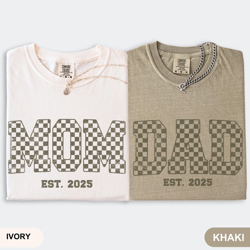 Comfort Colors Custom Mama and Dad Shirts, New Dad Shirt, Gift for New Mom, Pregnancy Announcement Shirt, Gift For Mom and Dad, Mothers Day Khaki