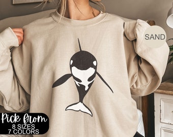 Vintage Orca Whale Sweater, Women's Whale Sweatshirt,Aesthetic Animal Print Shirt,Trendy Graphic Sweater,Best Friend Gifts,Orca Killer Whale