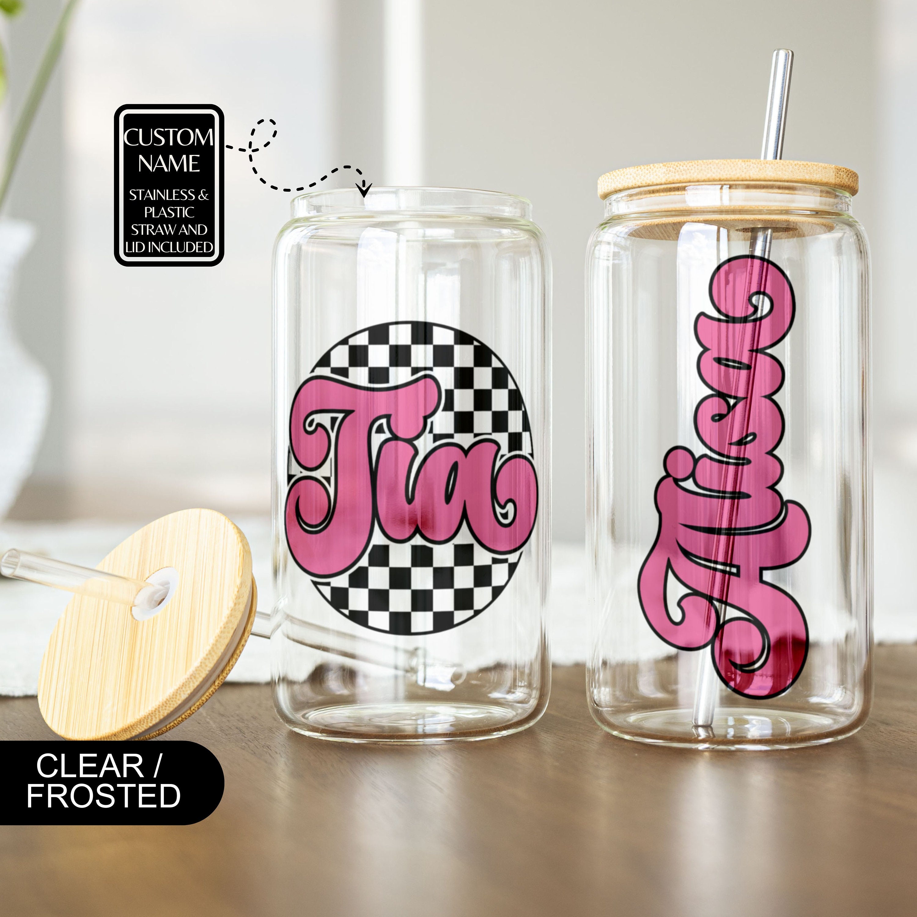 Customized Tia Glass Iced Coffee Cup Titi Glass Cup Personalized Aunt Gift from Niece Or Nephew Titi Gift Retro Tia Gift for Mother's Day