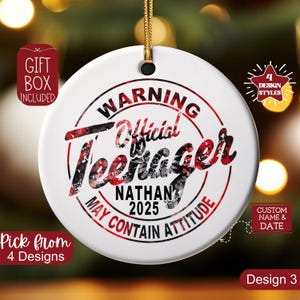 Personalized Official Teenager Ornament,13 Year Old Ornament,Custom 13th Birthday Gift Christmas Ornament,Officially Teenager Daughter Son