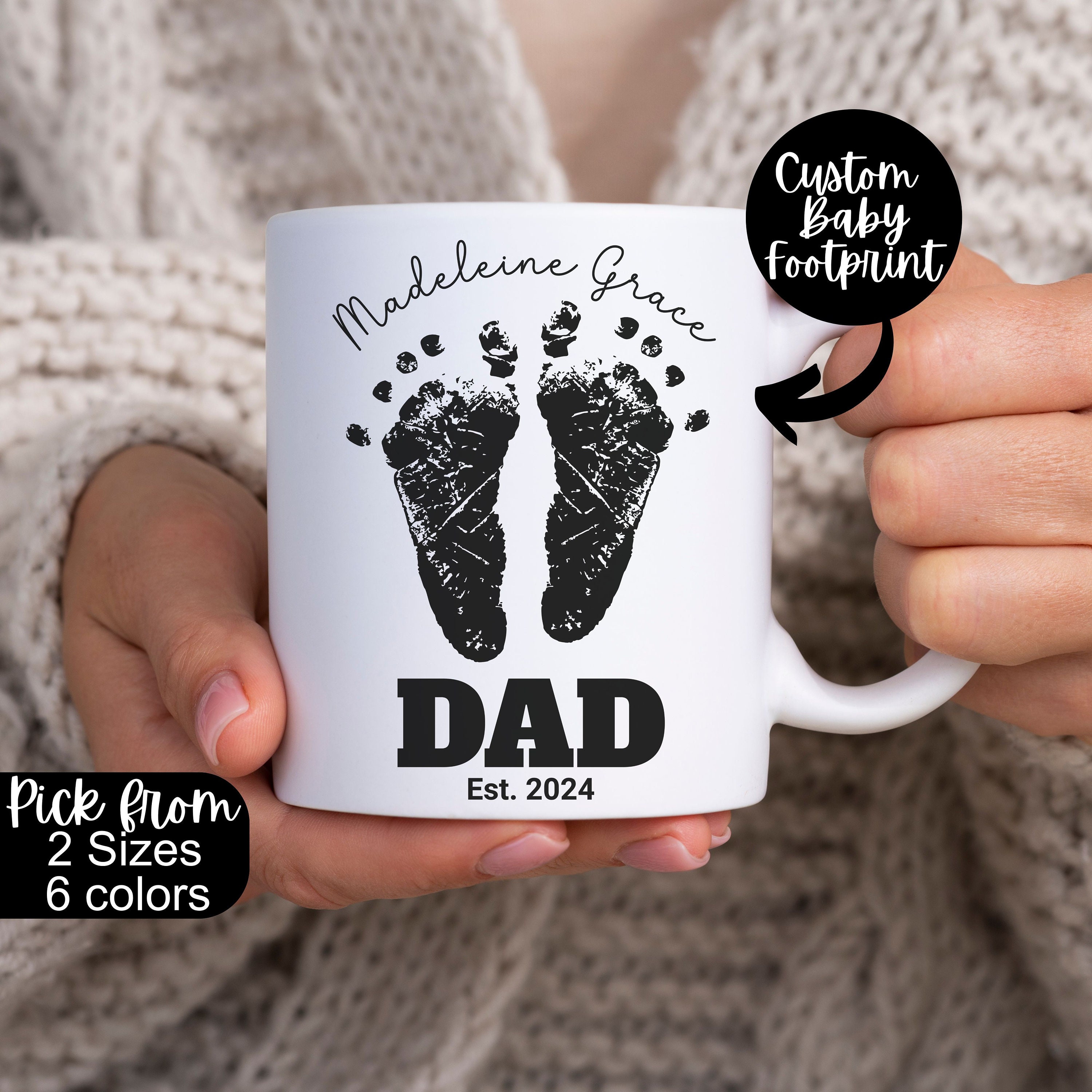 Custom Baby footprint Mug for Dad,Personalized First Fathers Day Mug,Babys Footprint New Dad Gift,Daddy Mug,Baby Photo Gift,Grandparent Gift
