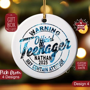 Personalized Official Teenager Ornament,13 Year Old Ornament,Custom 13th Birthday Gift Christmas Ornament,Officially Teenager Daughter Son