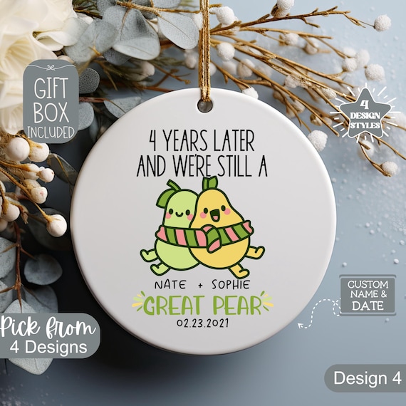 Happy 4th Anniversary Ornament, Fruit Anniversary Gift,Custom 4th Anniversary Gift,Fourth Wedding Anniversary Fruit Puns,Wedding Anniversary