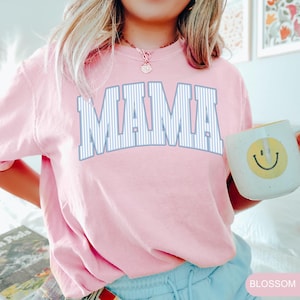Comfort Colors Mama Shirt, Mothers Day Gift, Cute Mom Shirt, Mama Tee, Gingham Mama Shirt, New Mom Gift, Baby Shower Gift, Gift for Mama Blossom