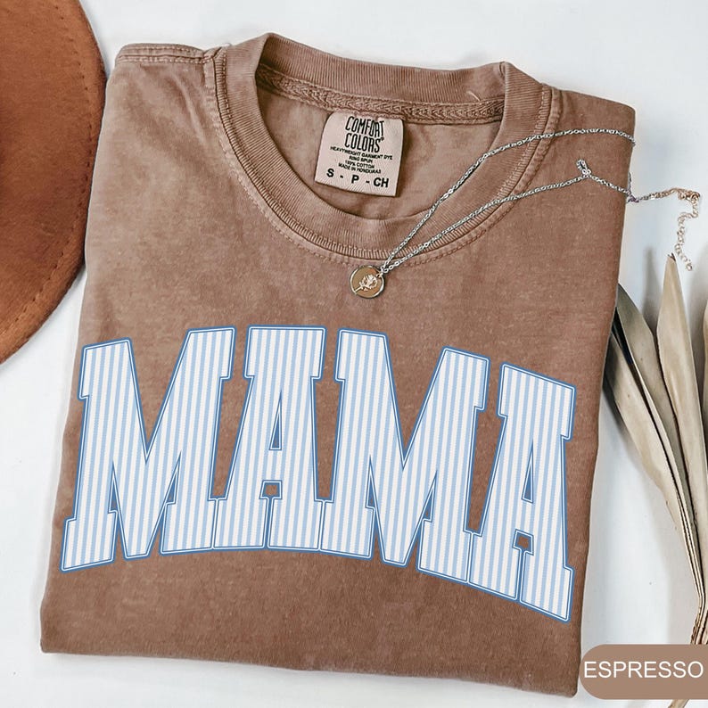 Comfort Colors Mama Shirt, Mothers Day Gift, Cute Mom Shirt, Mama Tee, Gingham Mama Shirt, New Mom Gift, Baby Shower Gift, Gift for Mama Espresso