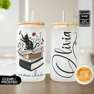 Personalized Booklover Gift, Just One More Chapter Book Lover Frosted Glass Tumbler, Book Lover Glass Cup Gifted, Custom Reader Gift For Her