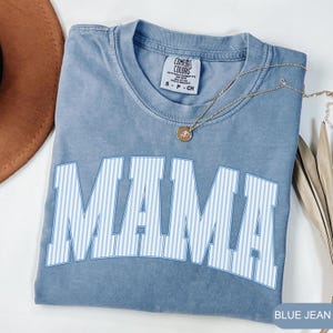 Comfort Colors Mama Shirt, Mothers Day Gift, Cute Mom Shirt, Mama Tee, Gingham Mama Shirt, New Mom Gift, Baby Shower Gift, Gift for Mama Blue Jean