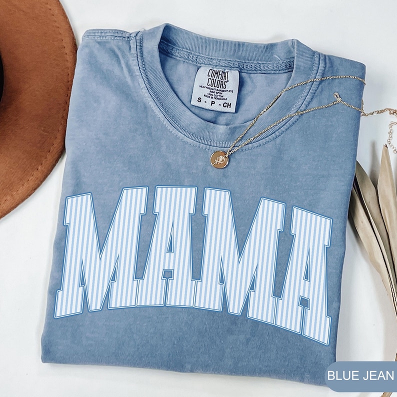 Comfort Colors Mama Shirt, Mothers Day Gift, Cute Mom Shirt, Mama Tee, Gingham Mama Shirt, New Mom Gift, Baby Shower Gift, Gift for Mama Blue Jean