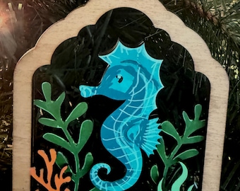 Hand-Painted Wooden Coastal Ornament | Laser Cut Beach Christmas Decor