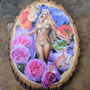 Foxy - handmade decoupaged fantasy collage art on wood plaque