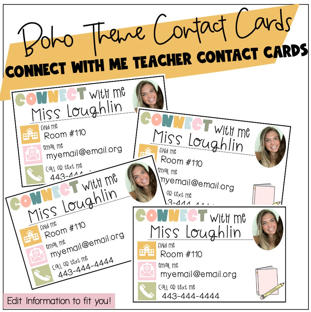 Boho Connect With Me Teacher Contact Cards - Etsy