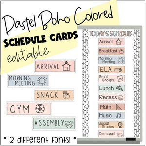 Boho Pastel Colored *Editable* Schedule Cards