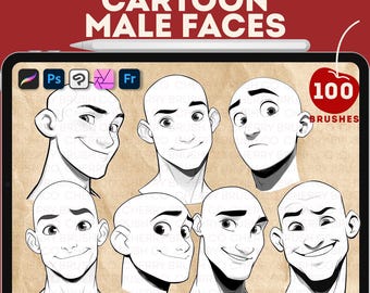 Cartoon männliche Gesichter Pinsel: 100+ Procreate, Photoshop, Clip Studio Paint (Digitaler Download)