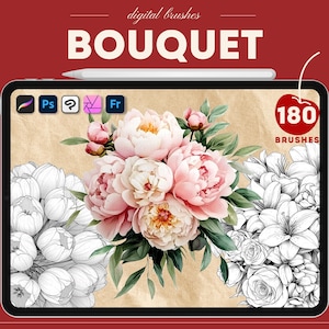 Procreate flowers bouquet brushes stamps. Procreate peony, hydrangea brush stamp. Photoshop bouquet brushes. Clip studio flowers brushes