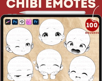 Procreate Chibi Emote Brushes: 100 Faces, Heads (Digital Download)