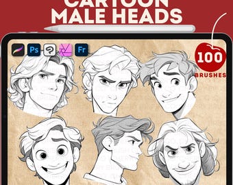 100+ Cartoon Männerkopf Stempel, Pinsel für Procreate, Photoshop, Clip Studio Paint (Digitaler Download)