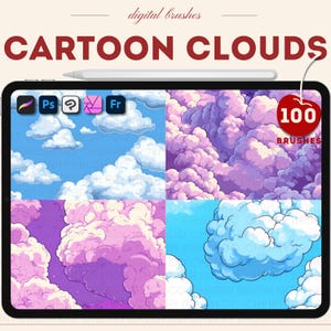 Procreate cartoon clouds textures brushes. Photoshop anime cloud texture brushes. Procreate cloud sky stamps. Clip studio paint brushes