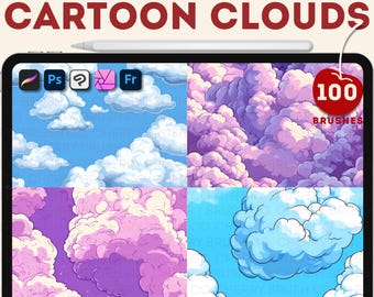 Procreate cartoon clouds textures brushes. Photoshop anime cloud texture brushes. Procreate cloud sky stamps. Clip studio paint brushes
