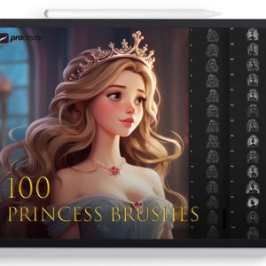 Procreate Brushes Princess. Procreate cartoon girl stamps. Procreate face, portrait, hair, crown. Digital download