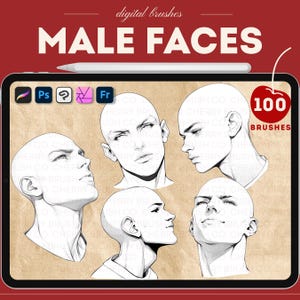 Procreate male face stamps brushes. Procreate head brushes. Photoshop base heads brushes. Clip studio paint face brushes. Digital brushes
