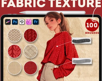 Fabric texture Procreate brushes. Photoshop fabric textures brushes. Procreate knitting brush, procreate stamps. Clip studio paint brushes