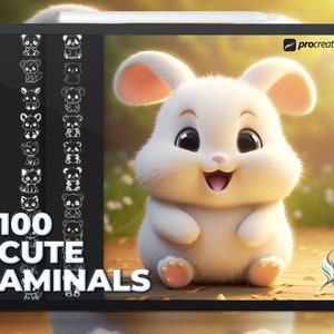 Procreate cute animals stamps. Procreate kawaii Brushes. Digital download