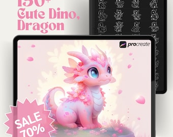 87 Kawaii Dinosaur Procreate Stamps, Anime Brush Set (digital Download ...