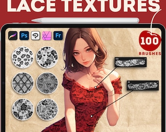 Lace Procreate brushes textures. Photoshop lace fabric texture brushes. Procreate seamless lace brush stamp. Clip studio paint lace brushes