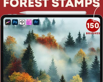 150 Forest Stamps Brush Set for Procreate, Photoshop, Clip Studio Paint (Digital Download)