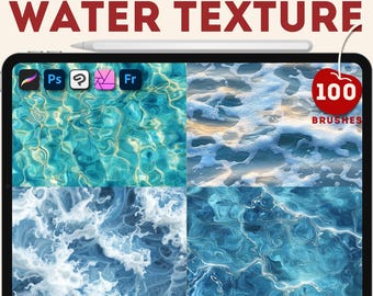 Procreate water texture brushes. Procreate sea, waves, ocean brushes, stamps. Photoshop water textures brushes. Clip studio paint brushes