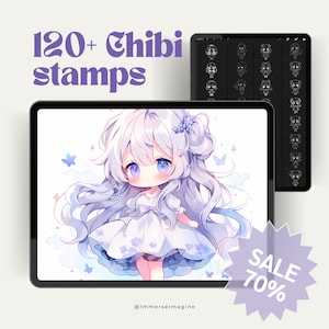 Chibi procreate brushes, procreate anime girls poses stamps