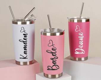 Vaso personalizado de 20 oz, taza de viaje con nombre personalizado, vaso grabado a láser, taza de agua de acero inoxidable, vaso de dama de honor, vaso térmico