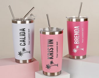 Personalized Beach Tumbler for Girl's Trip, Vacation 20 OZ Tumbler, Girls Weekend Gift, Laser Engraved Tumbler, Stainless Steel Mug