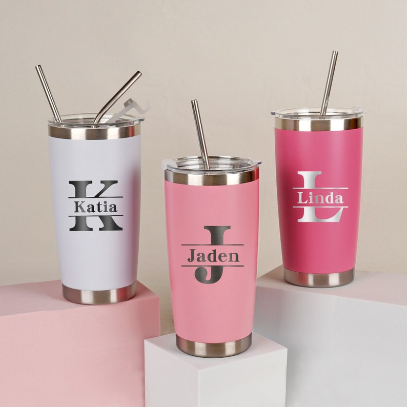 Personalized 20 oz Tumbler, Custom Name Travel Mug, Laser Engraved Tumbler, Stainless Steel water cup, Bridesmaid Tumbler, Insulated Tumbler image 1