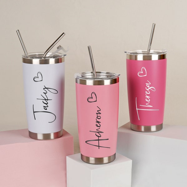 Personalized Skinny 20oz Tumbler, Bridesmaid Tumbler with Straw, Bachelorette Party, Wedding Party water glass Gifts, Custom bridal cups