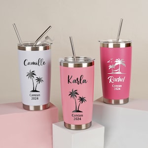 Gepersonaliseerde magere vakantiebeker, meisjesweekendbekers, waterfles strandtrip, aangepaste reismok met rietje, vrijgezellencadeau