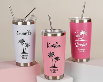 Personalized Vacation Skinny Tumbler, Girl's Weekend Cups, Beach Trip Water Bottle, Custom Travel Mug with Straw, Bachelorette Gift