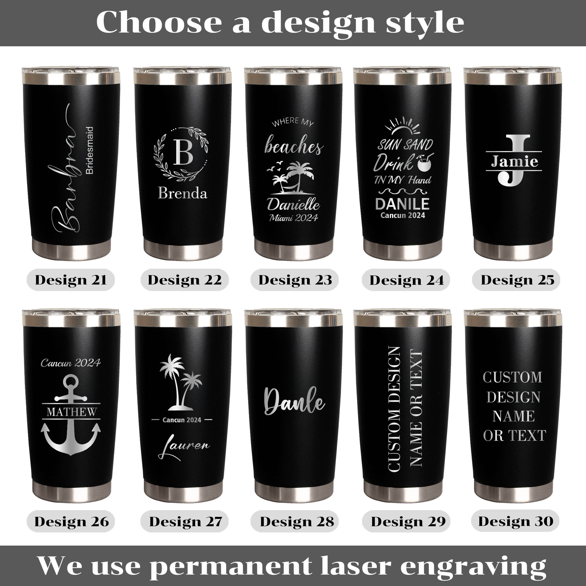 Personalisierter 20 oz Becher, Reisebecher mit individuellem Namen, Becher mit Lasergravur, Wasserbecher aus Edelstahl, Brautjungfernbecher, Isolierbecher