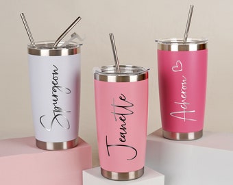 Personalized Tumbler with Straw, Skinny Stainless Steel Cups, Bridesmaid Gifts, Girl's Trip 20oz Tumblers, Custom Travel Mug, Birthday Cup