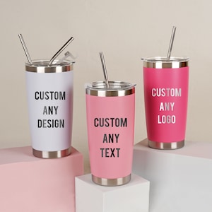 Vaso personalizado de 20 oz, personaliza tu logotipo y cualquier diseño de texto, regalos para ella, regalos para damas de honor, taza de cumpleaños, taza de regalo para cooperación