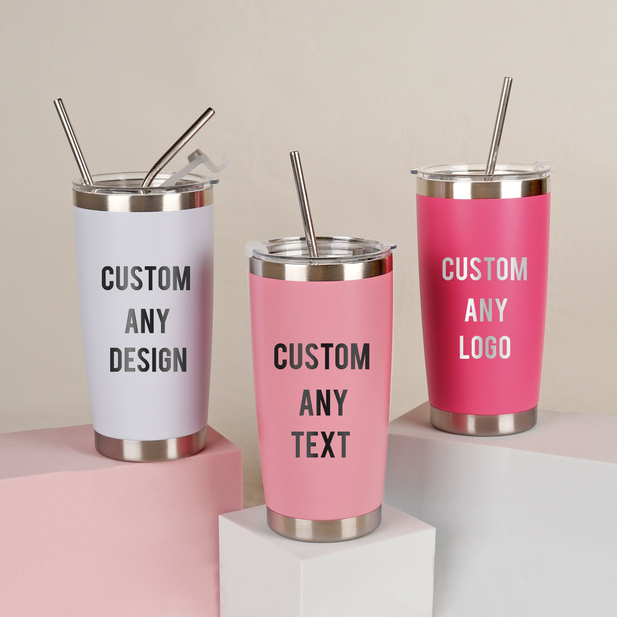 Gobelet personnalisé de 20 oz, personnalisé avec votre LOGO, n'importe quel texte, cadeaux pour elle, cadeaux de demoiselle d'honneur, tasse d'anniversaire, tasse de coopération
