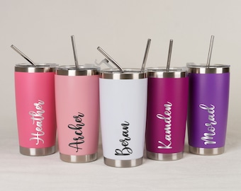Vaso personalizado de 20 oz, taza de viaje con nombre personalizado, vaso grabado a láser, taza de agua de acero inoxidable, vaso de dama de honor, vaso térmico