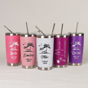 Personalized 20oz Vacation Tumbler, Custom Travel Mug, Beach Tumbler, Stainless Steel Mug, Girls Weekend Gift, Laser Engraved Tumbler image 3