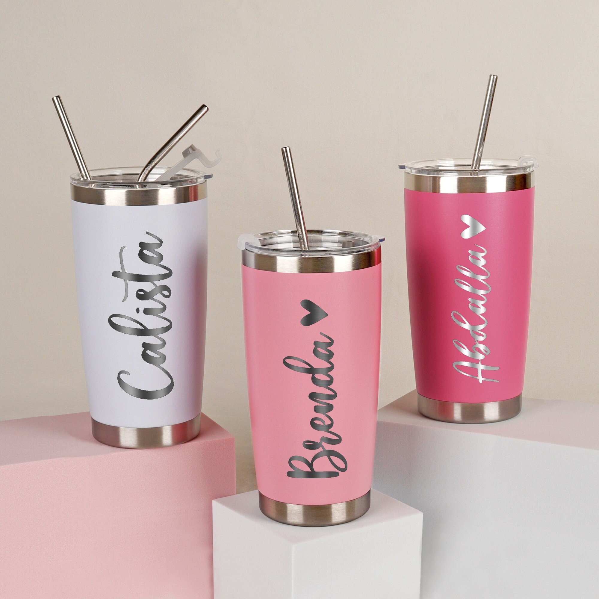 Personalisierter 20 oz Becher, Reisebecher mit individuellem Namen, Becher mit Lasergravur, Wasserbecher aus Edelstahl, Brautjungfernbecher, Isolierbecher