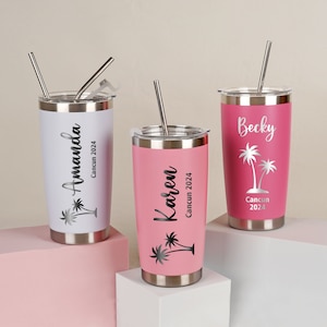 Personalizowany kubek na wakacje, spersonalizowane kubki podróżne, prezent na rodzinną wycieczkę dla dziewczynek, kubek na wakacje na plaży o pojemności 20 uncji, kubek na wieczór panieński